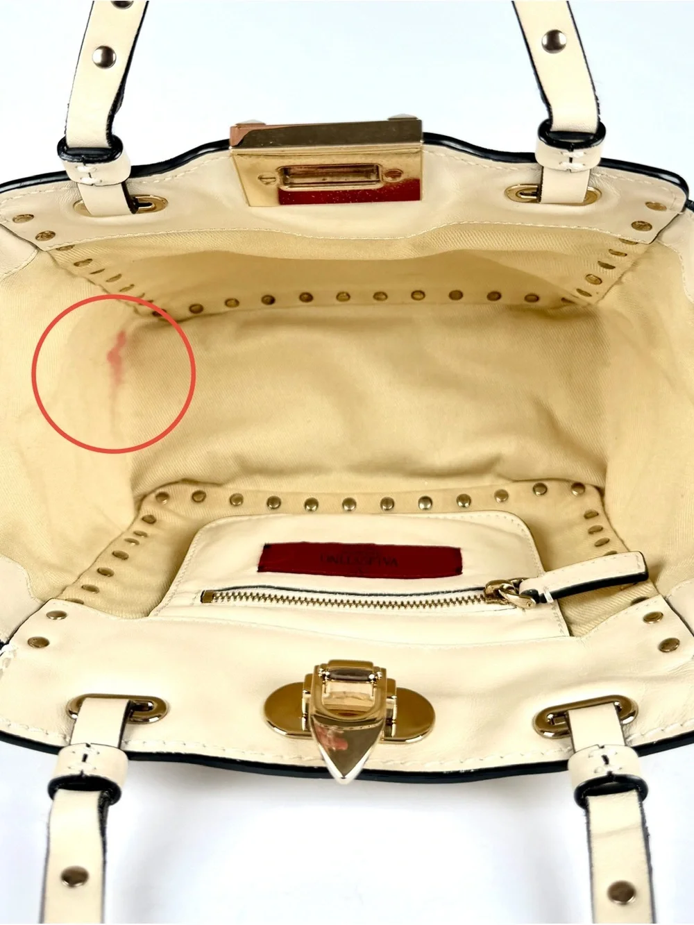 Valentino Garavani Compact Ivory Rockstud Tote Leather 2-Way Crossbody Full Set